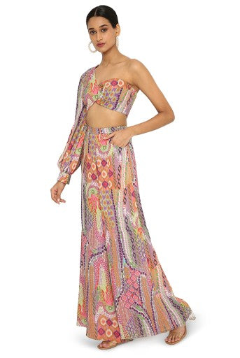 Juveria African Print Crepe One Shoulder Top With Palazzo