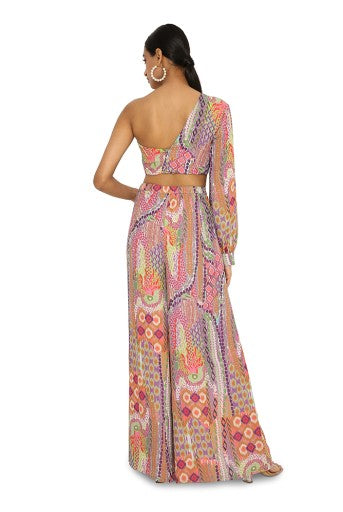 Juveria African Print Crepe One Shoulder Top With Palazzo