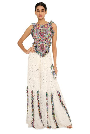 Karida Off White Georgette Embroidered Choli With Georgette Sharara