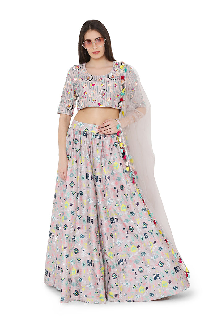 LAVENDER PRINTED SILK SET PS-LH0026