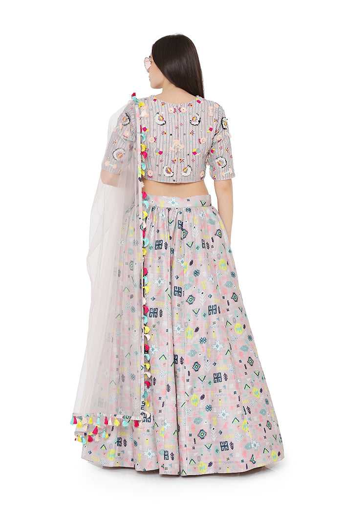 LAVENDER PRINTED SILK SET PS-LH0026