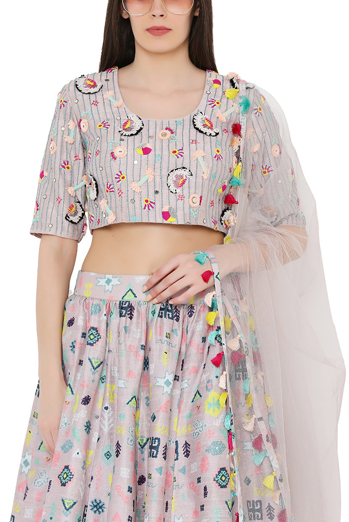 LAVENDER PRINTED SILK SET PS-LH0026