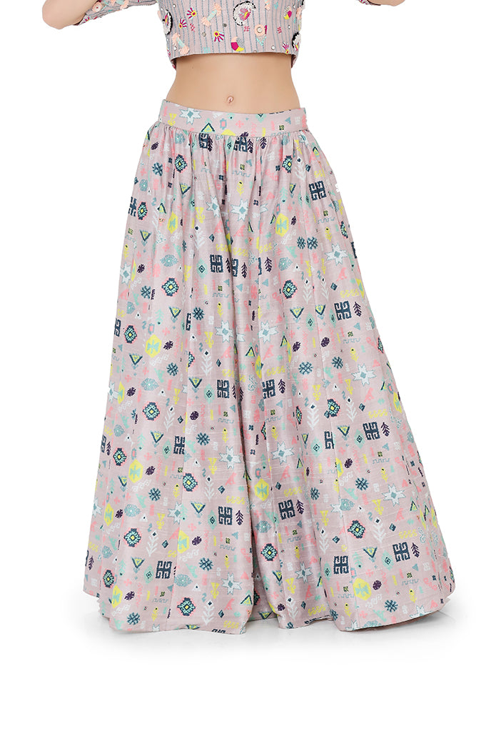 LAVENDER PRINTED SILK SET PS-LH0026