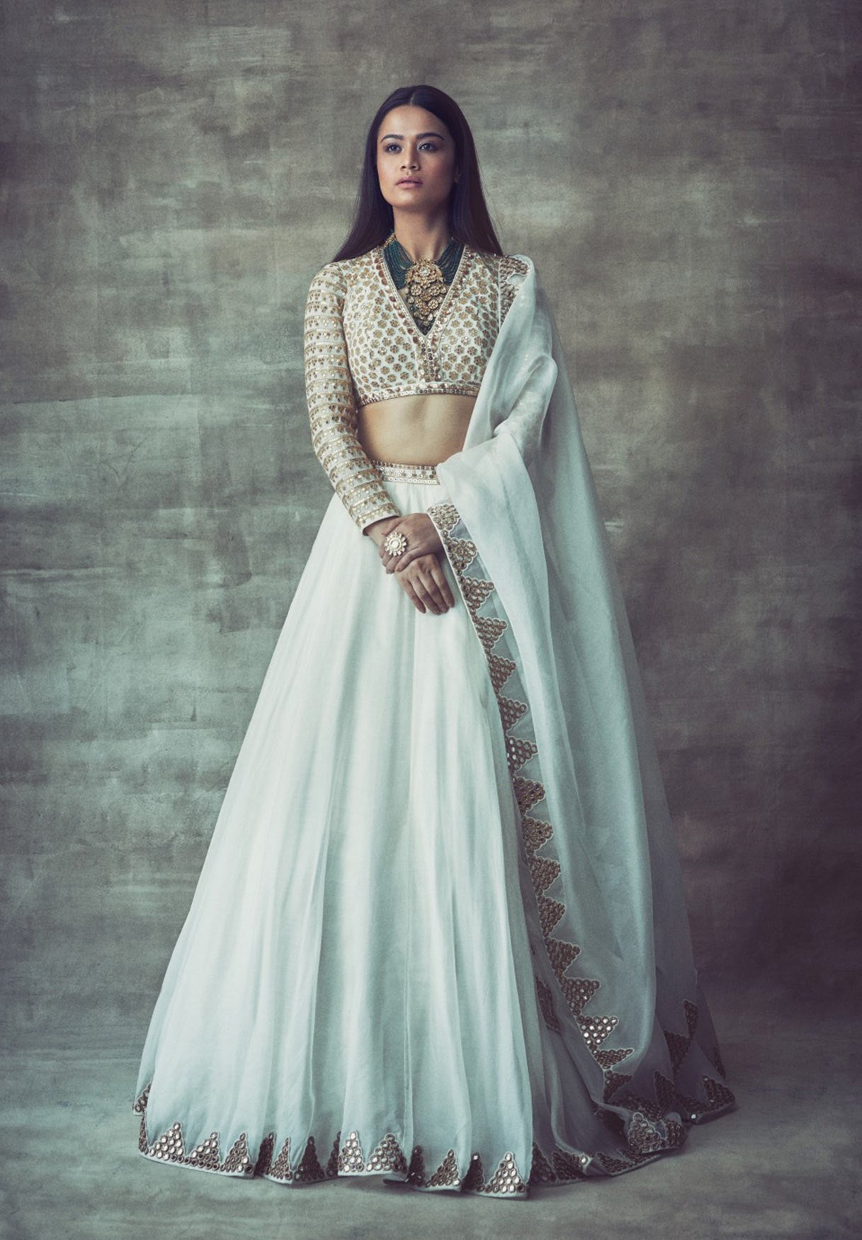 open lace back dress Zoon Tribe — Green Embroidered Silk Organza Lehenga – Fabilicious Fashion main image 1