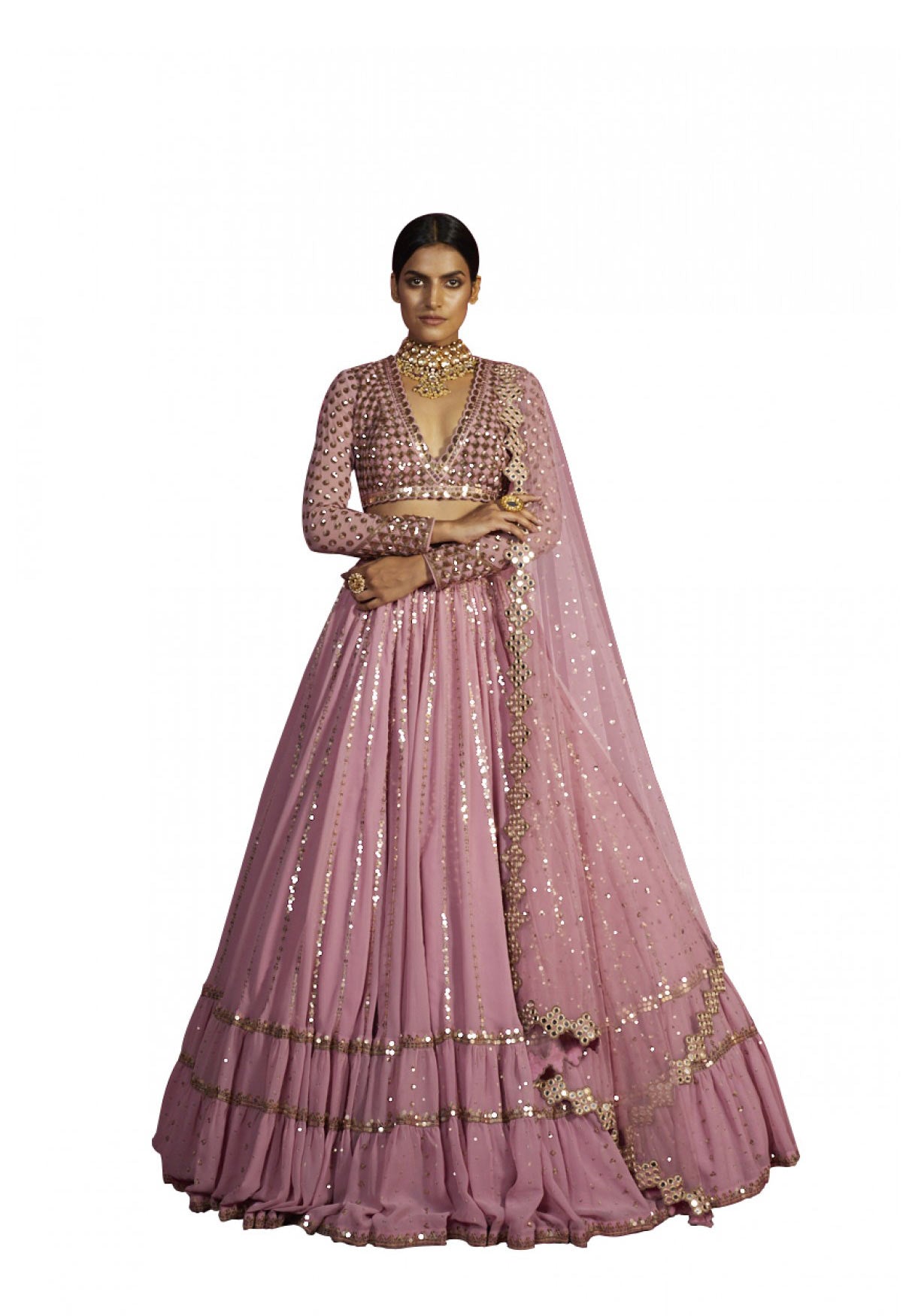 Dull Pink Double Tier Lehenga Set