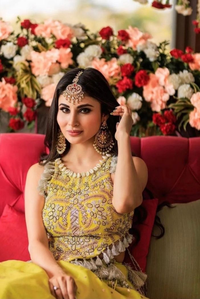 Mouni Roy in PS LIME GREEN EMBROIDERED LEHENGA