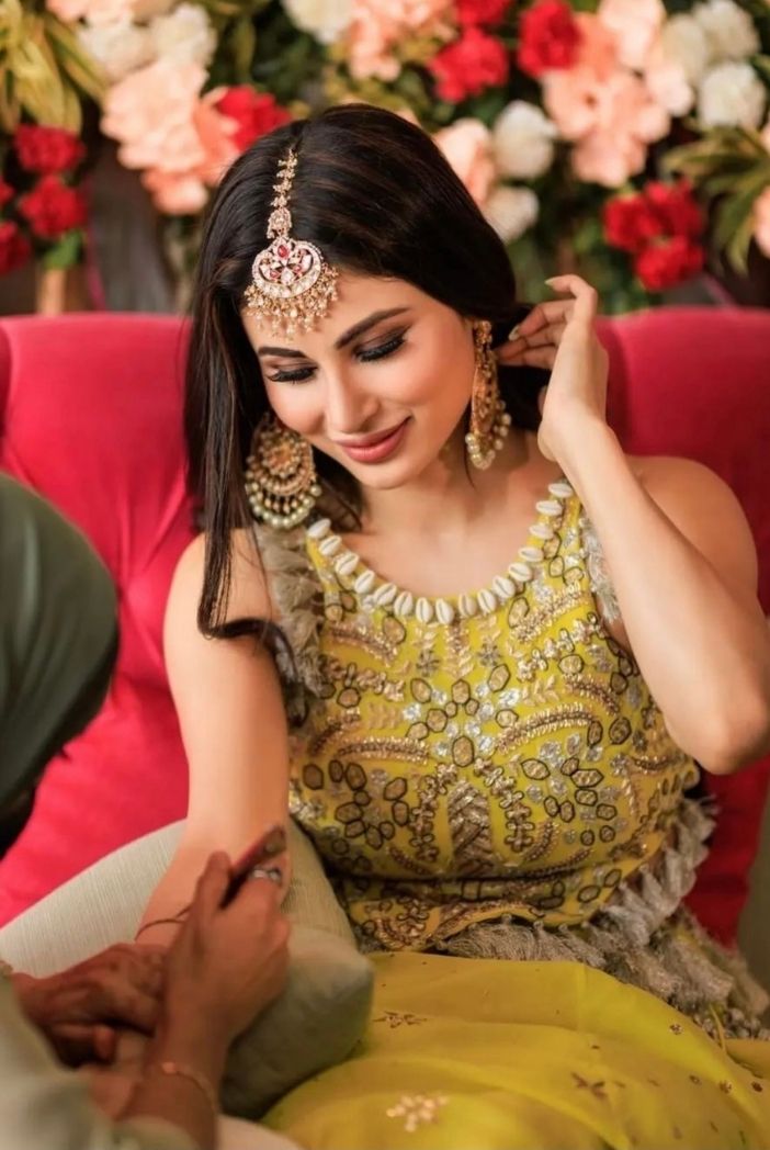 Mouni Roy in PS LIME GREEN EMBROIDERED LEHENGA