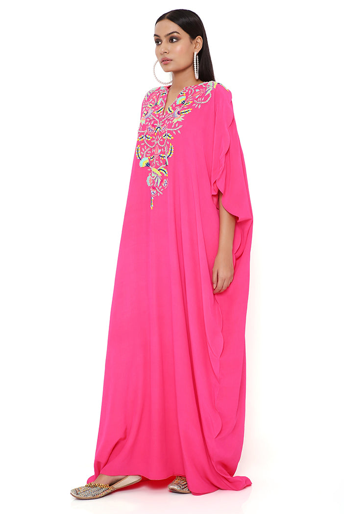 PINK CREPE EMBROIDERED SCALLOPED KAFTAN