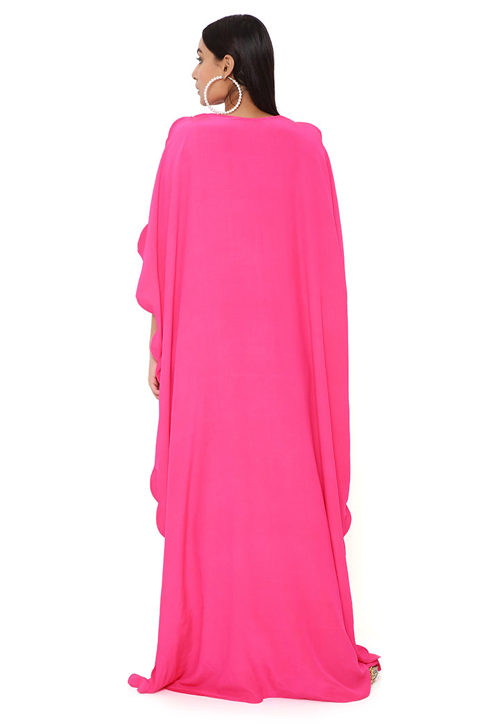 PINK CREPE EMBROIDERED SCALLOPED KAFTAN