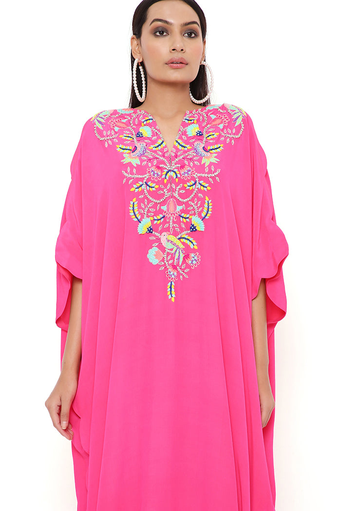 PINK CREPE EMBROIDERED SCALLOPED KAFTAN