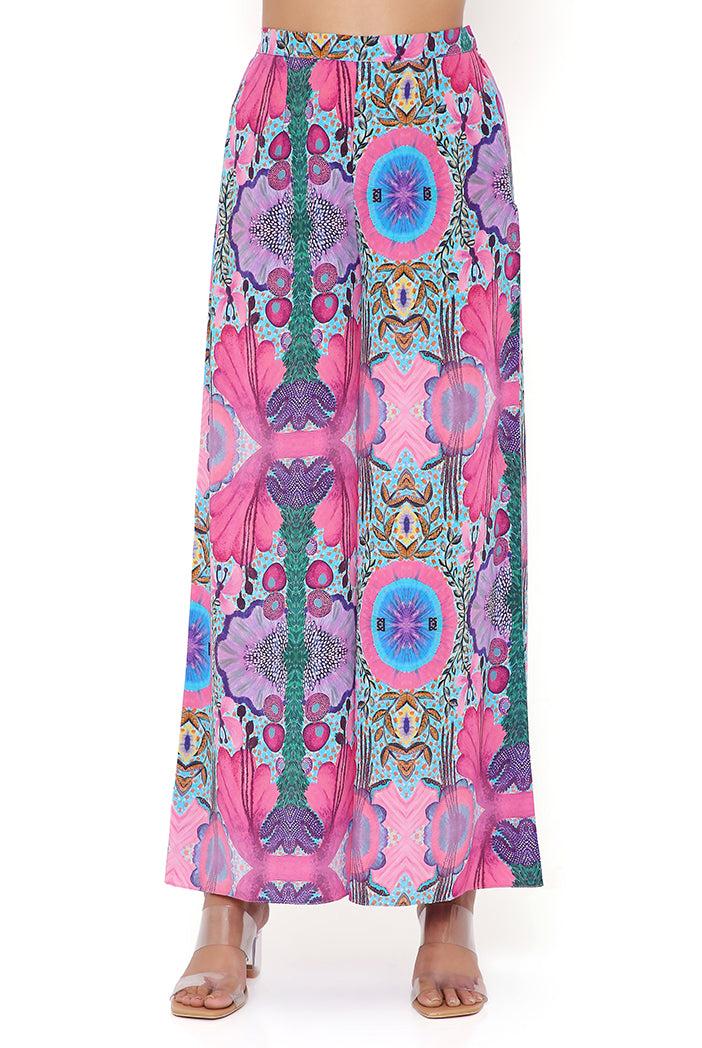 PINK ENCHANTED PRINT CREPE BOW TUBE AND PALAZZO PANT