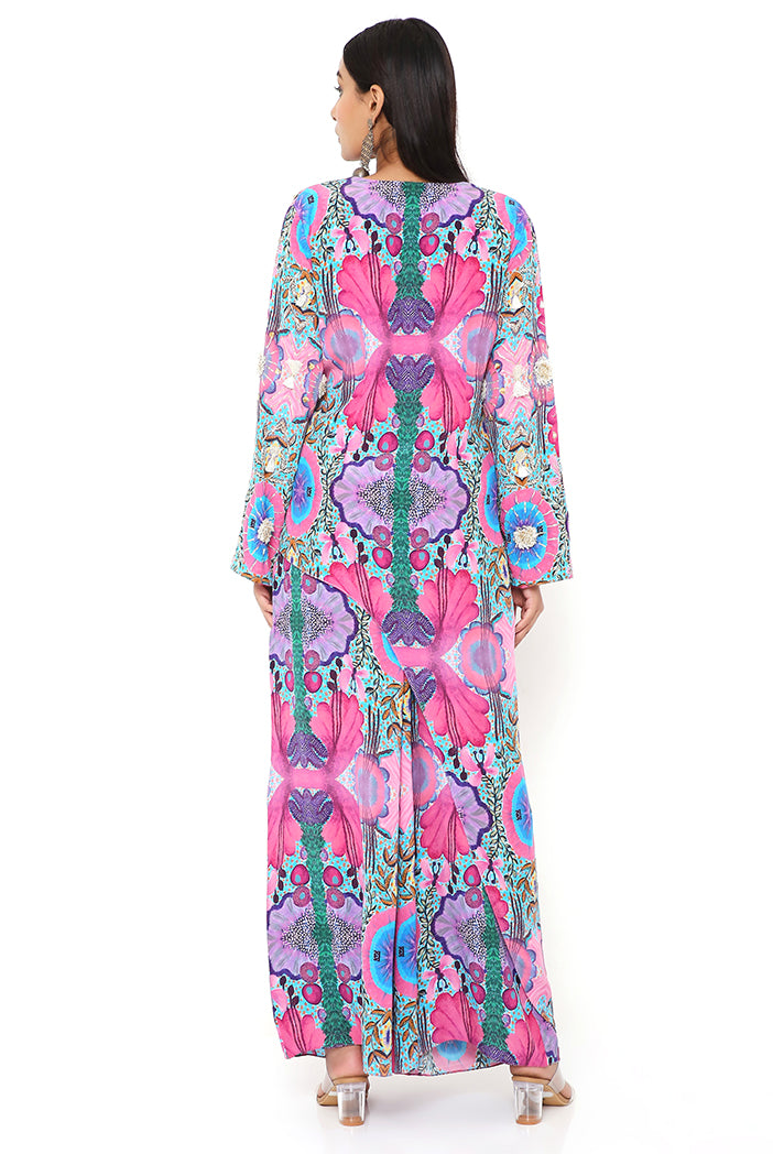 PINK ENCHANTED PRINT CREPE EMBROIDERED KURTA WITH CROPPED PALAZZO