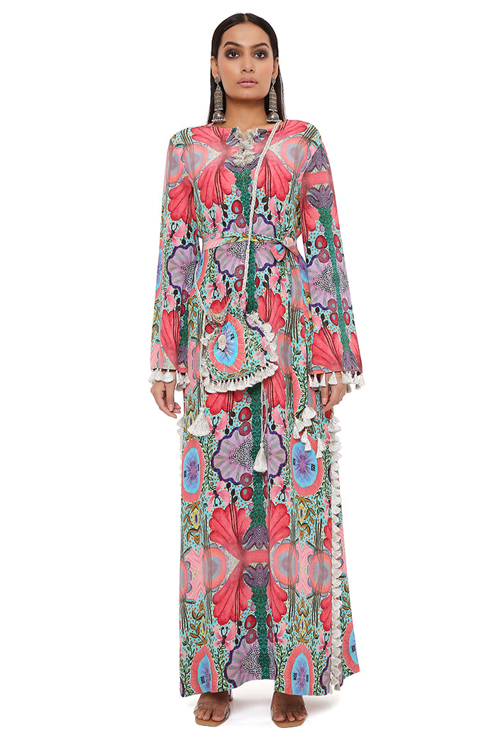PINK ENCHANTED PRINT CREPE LONG BEYZA KAFTAN
