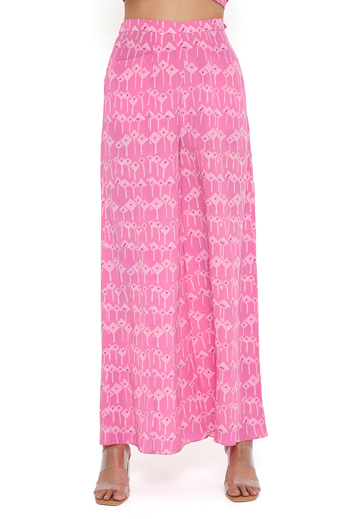 PINK KITE PRINT CREPE ONE SHOULDER TOP WITH PALAZZO