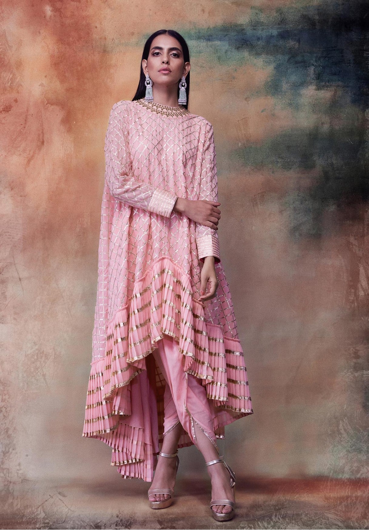 Peach Gota Kurta Dhoti Set