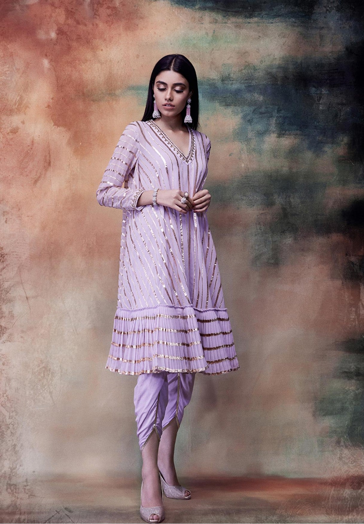 Powder Lilac A-Line Kurta Dhoti Set