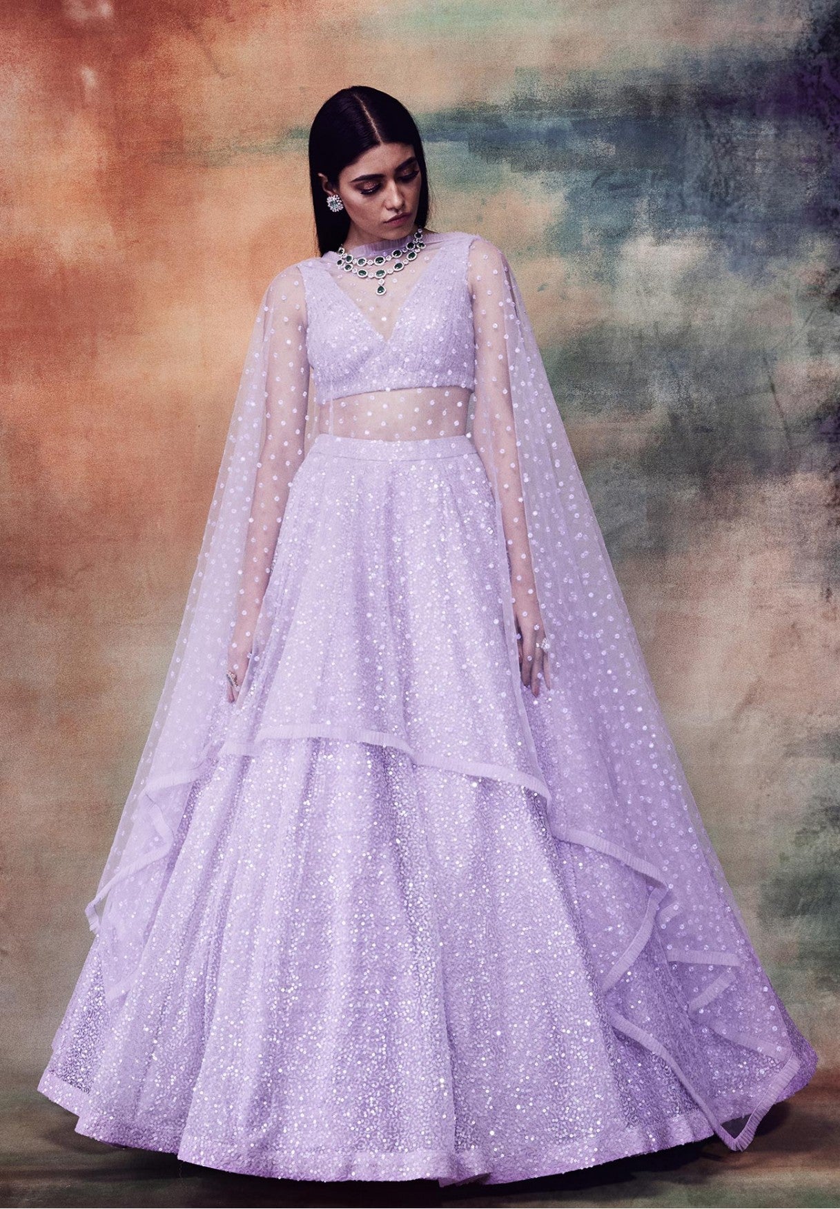 Powder Lilac Sequined Lehenga Set