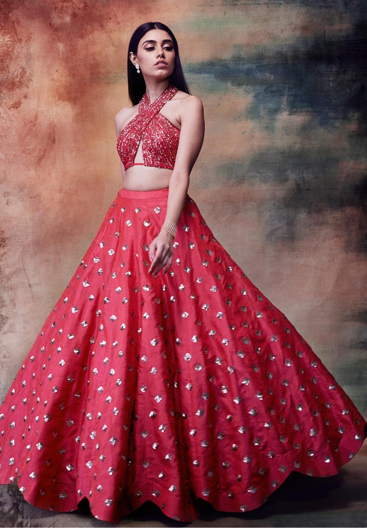 Halter Drape Crop Top & Skirt Set