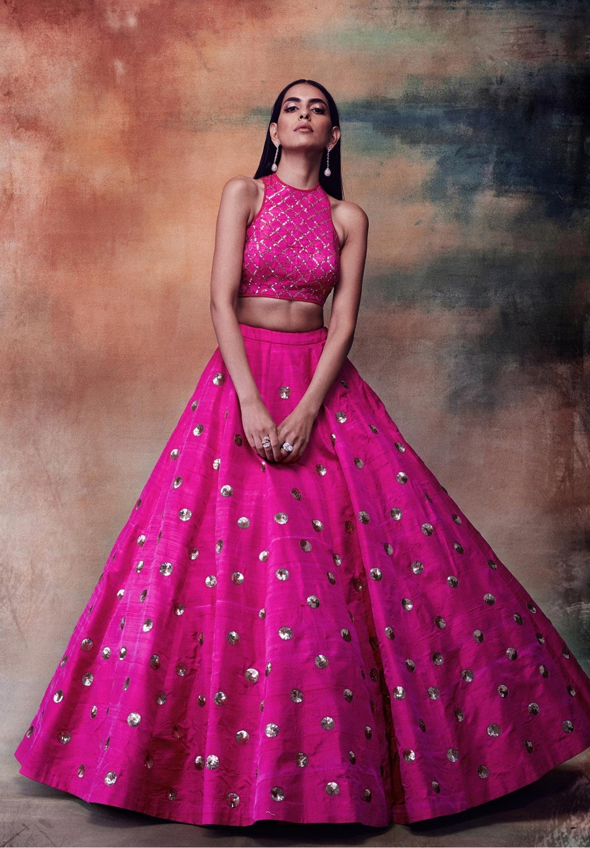 Hot Pink Crop Top Skirt Set