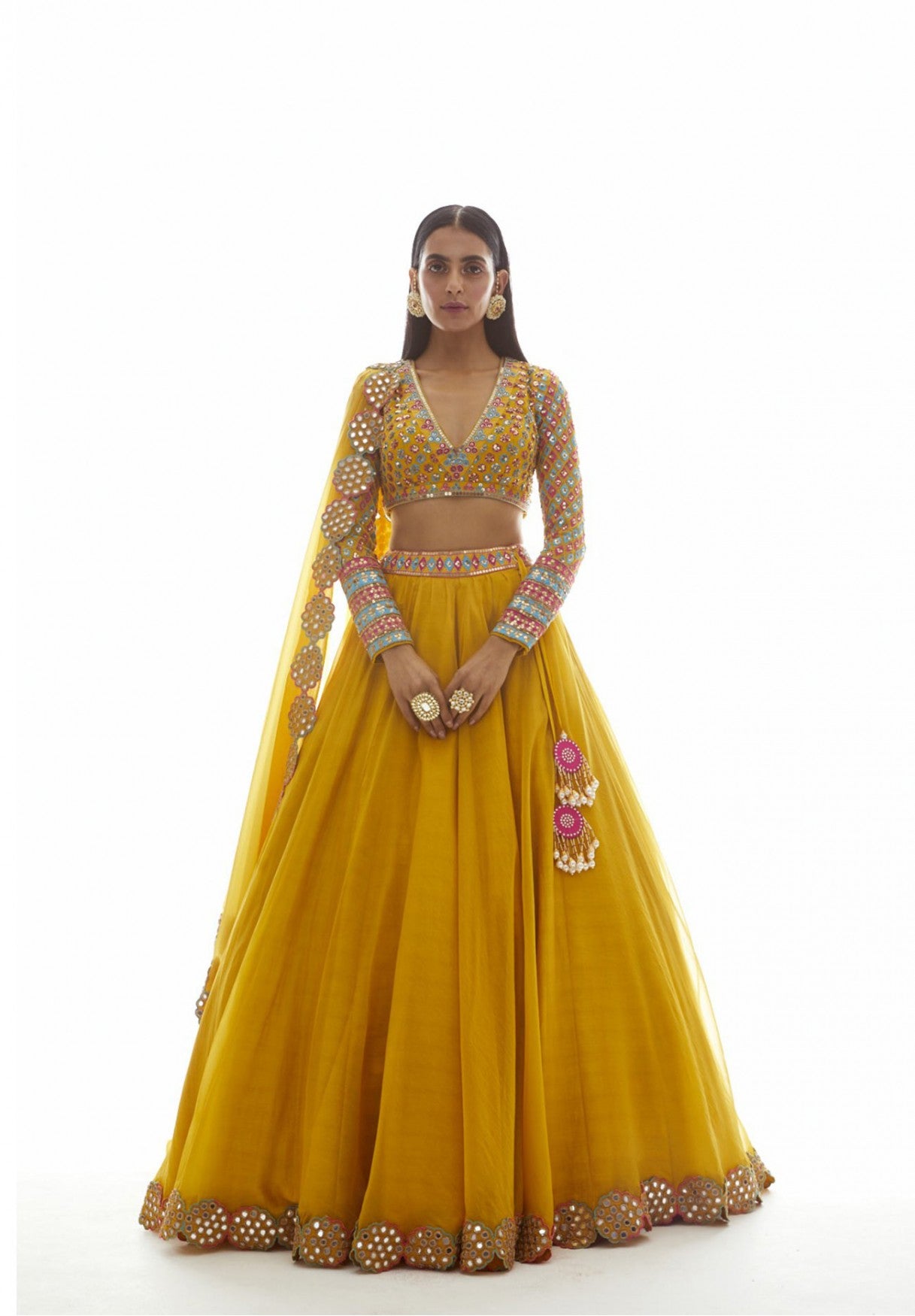 Mustard Applique Lehenga Set