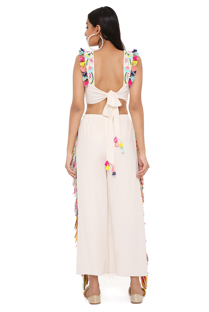 RENE STONE GEORGETTE EMBROIDERED BUSTIER WITH PLAIN CROPPED CULOTTE PANTS