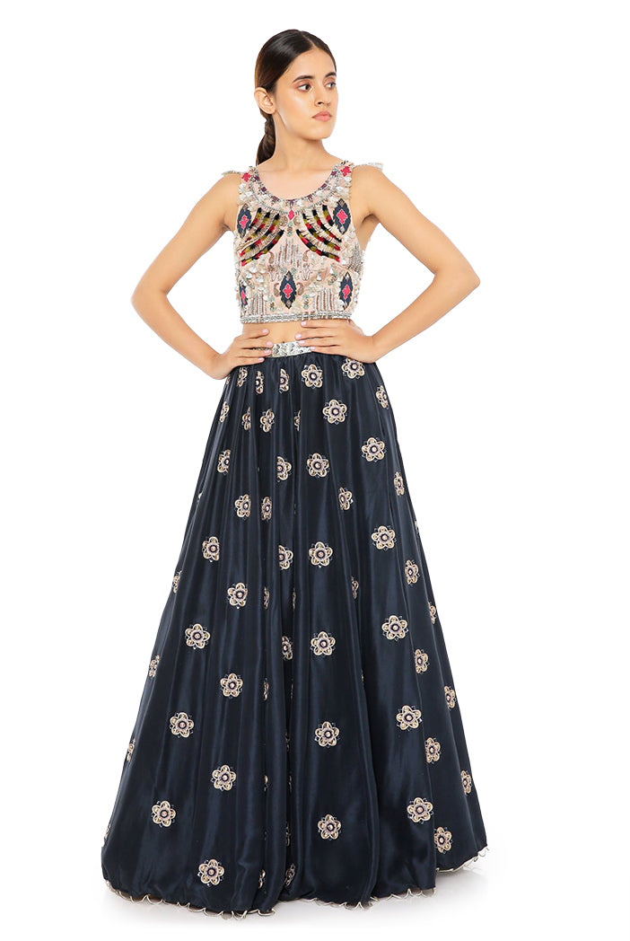 ROSE PINK & NAVY LEHENGA