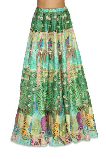 Ruba Peach Colour Embroidered Bustier With Printed Dupion Embroidered Lehenga With Peach Colour Dupatta