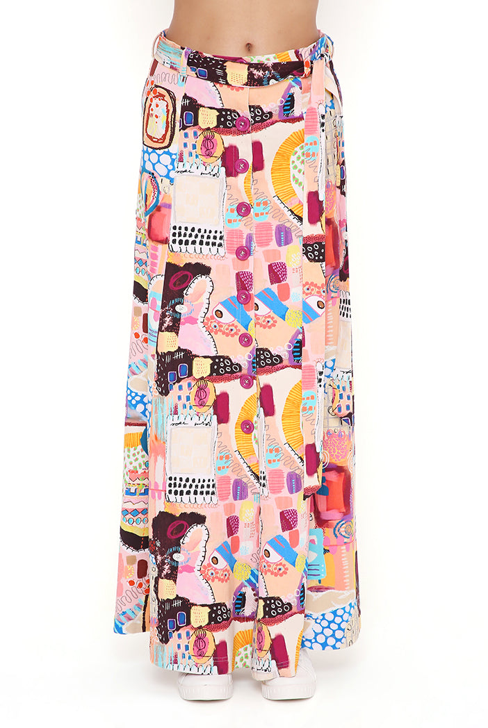 TRANCE PRINT DENIM TOP AND SKIRT WITH A TIE-UP