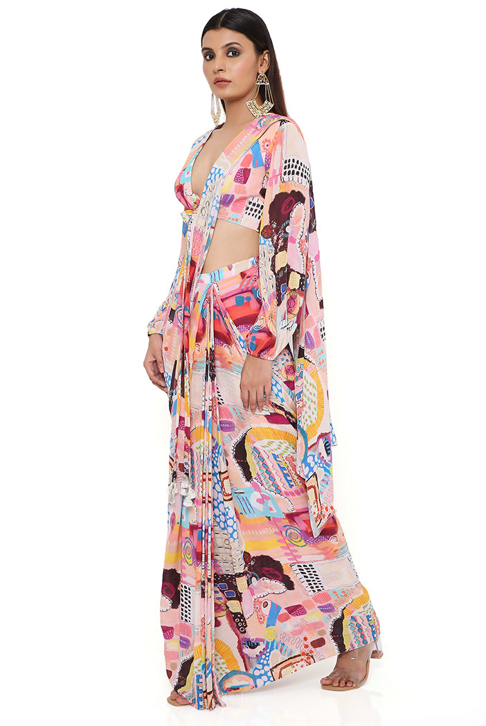 TRANCE PRINT GEORGETTE SAREE AND CHOLI