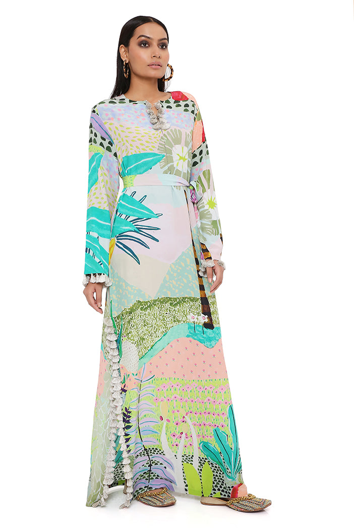 TROPICAL PRINT CREPE LONG BEYZA KAFTAN