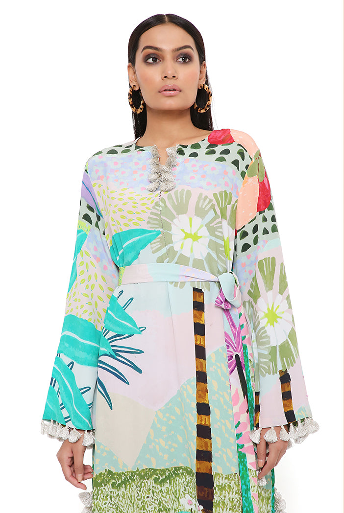 TROPICAL PRINT CREPE LONG BEYZA KAFTAN