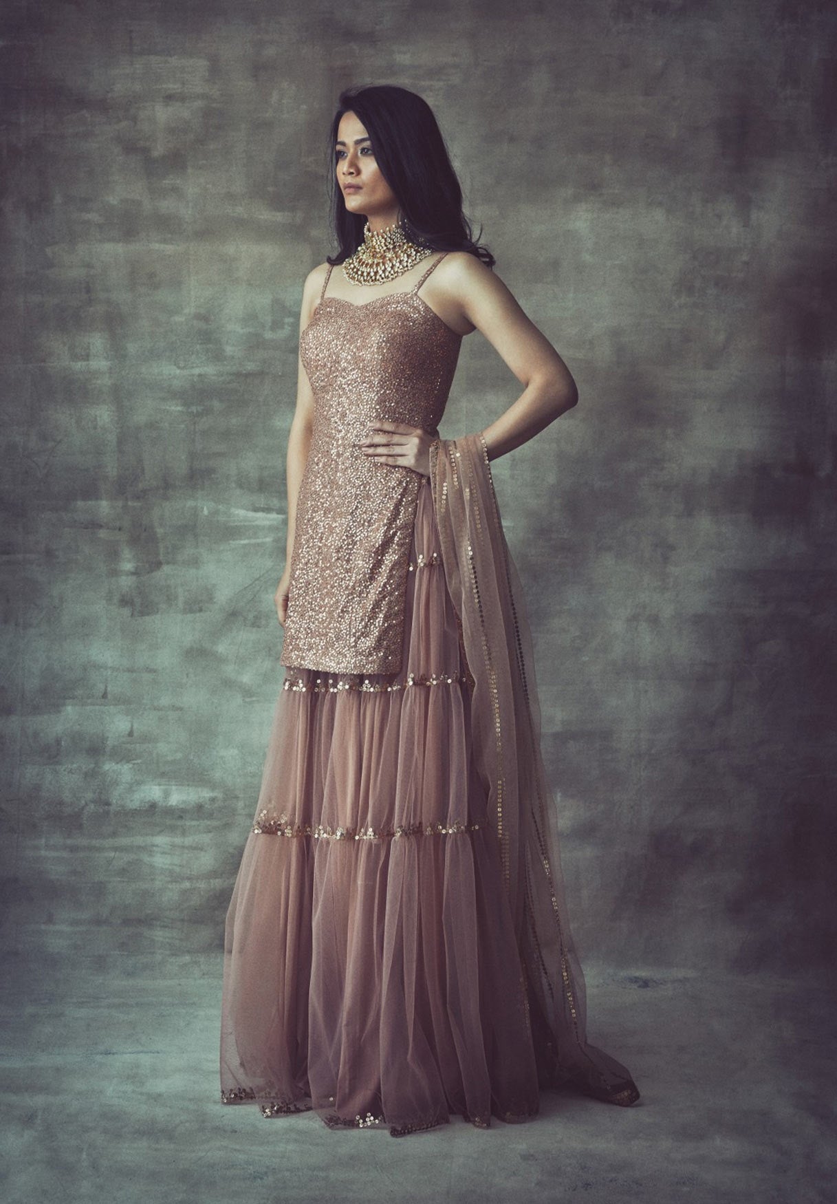 Light Brown Spaghetti Sharara Set