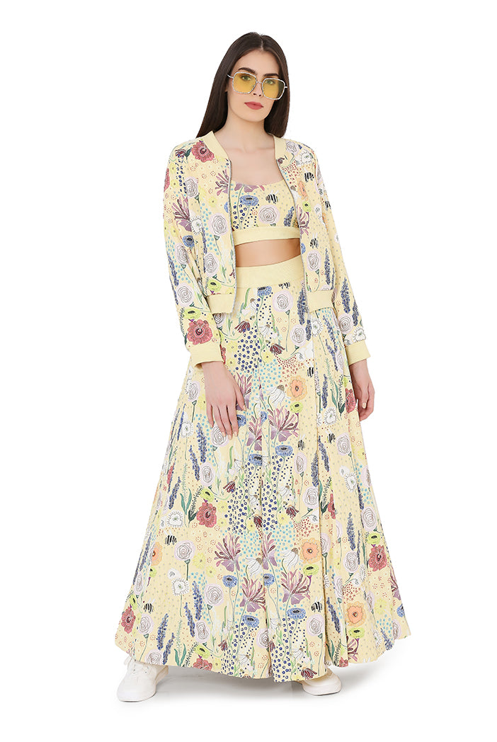 Yellow Art Crepe Lehenga