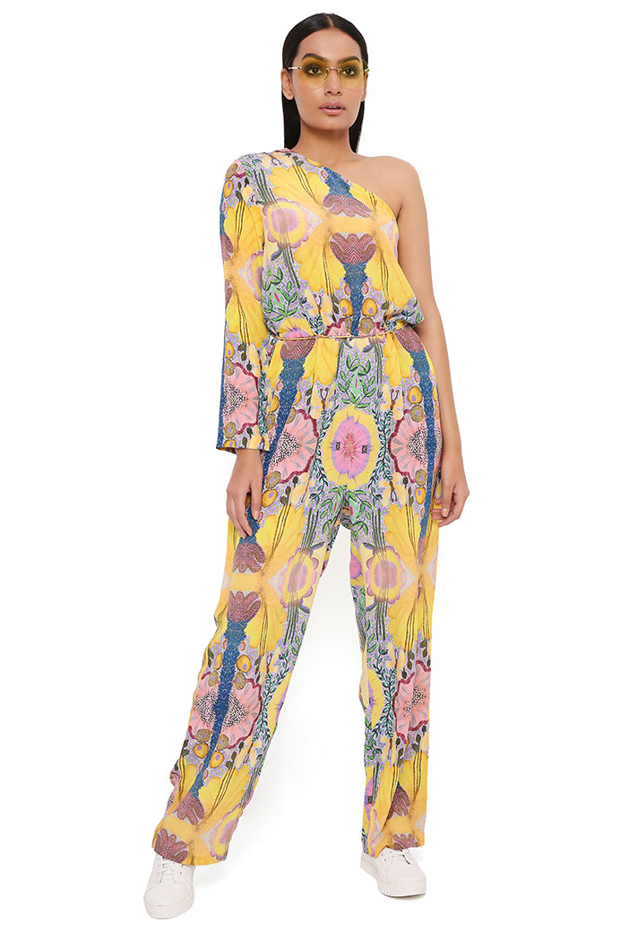 YELLOW ENCHANTED PRINT CREPE JUMPSUIT