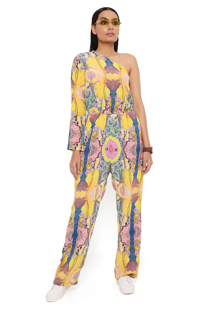 YELLOW ENCHANTED PRINT CREPE JUMPSUIT