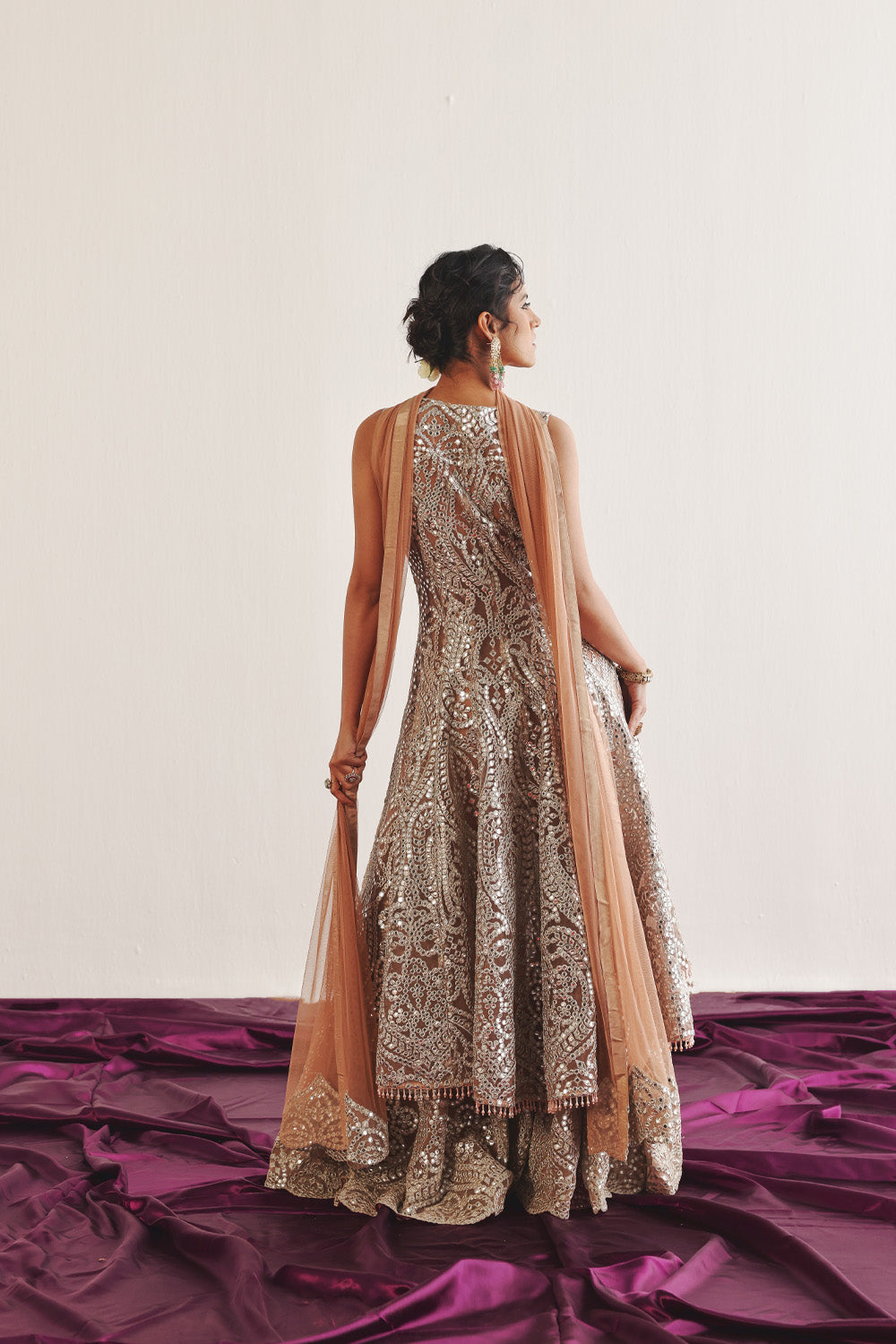 Long Asym Sleeveless Sherwani With Applique Dupatta And Flared Sharara