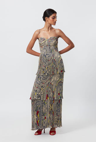 Floral Print Side Draped Midi Dress