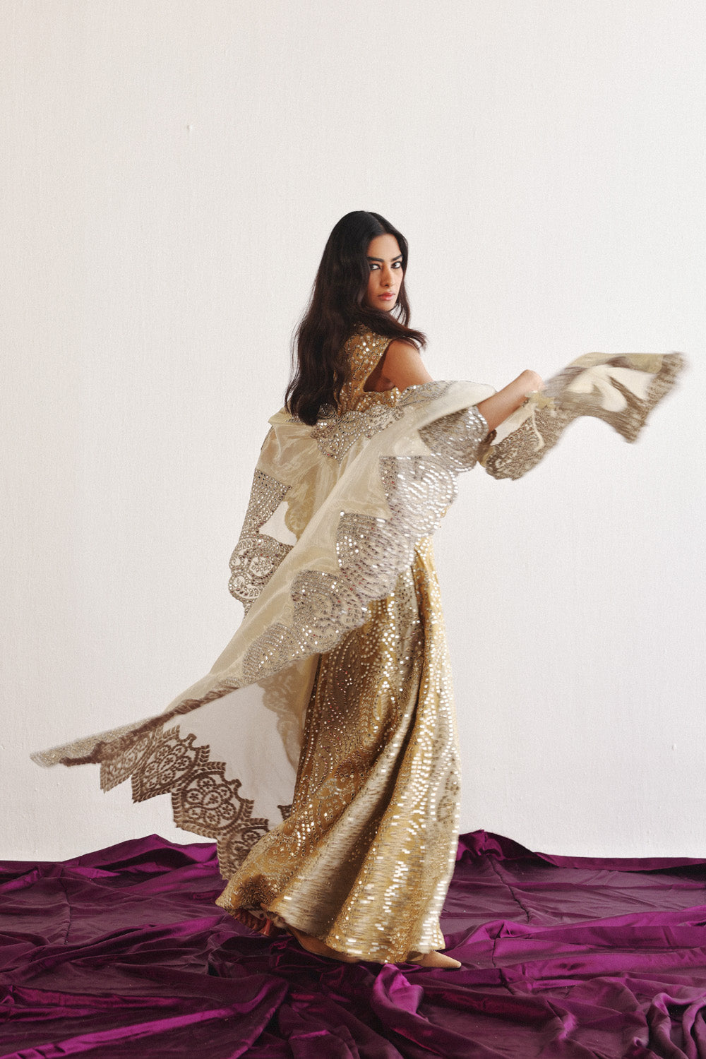 Cape With Gilet And Dual Color Flared Sharara