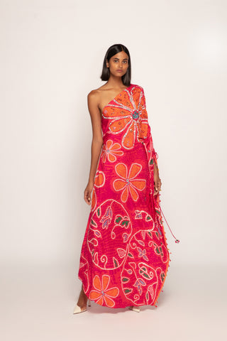 Floral Print Side Draped Midi Dress