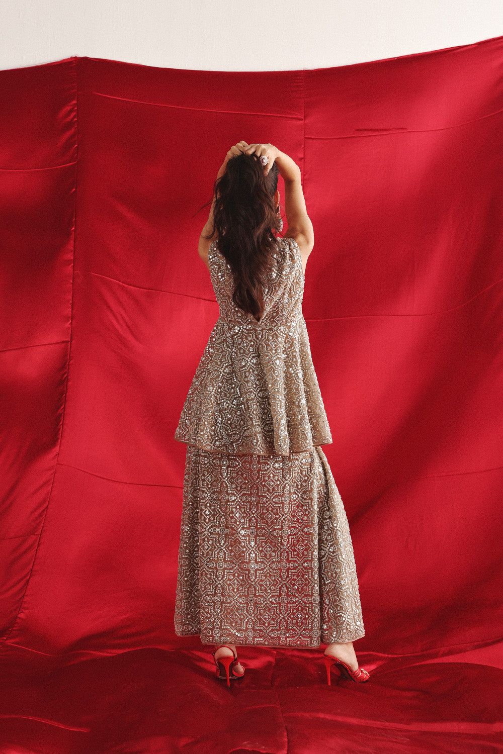 Peplum Top With Slit At Back With Skirt Pant