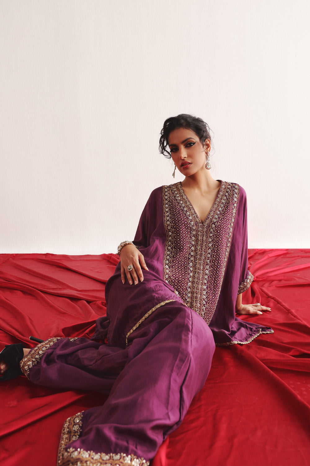 Marodiwork Silk Kaftan with Palazzos