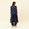 BLUE PEACOCK MOTIF NOOR JACKET WITH LAYERED JUMPSUIT