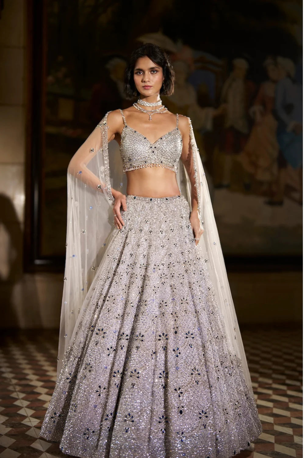 Blue Crystal Lehenga Set