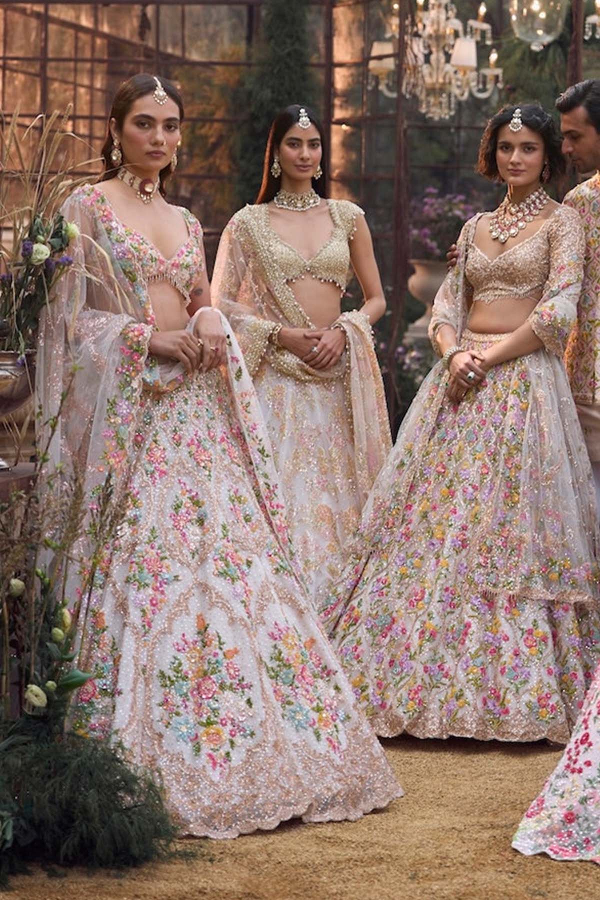 Cream Gold Floral Lehenga Set
