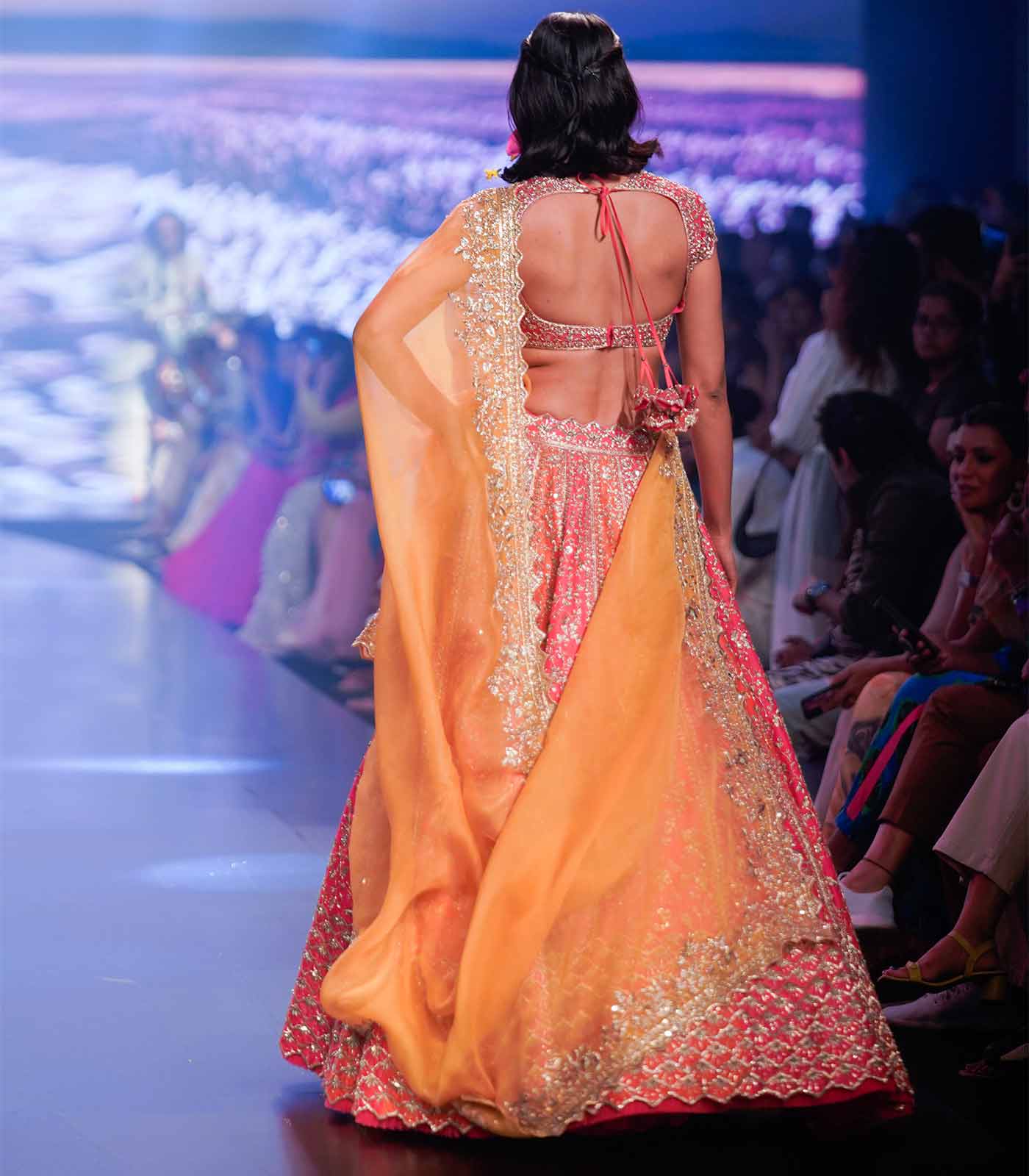 ZAHIRA PINK & PEACH TWO TONE LEHANGA SET