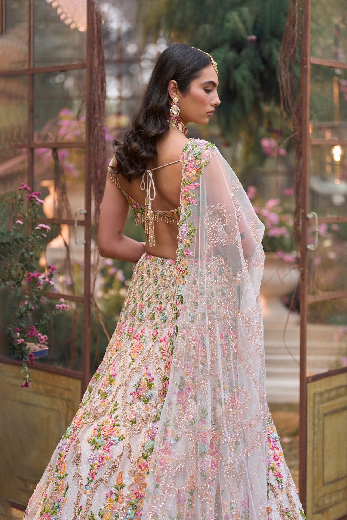 Cream Multi-Coloured Floral Lehenga Set