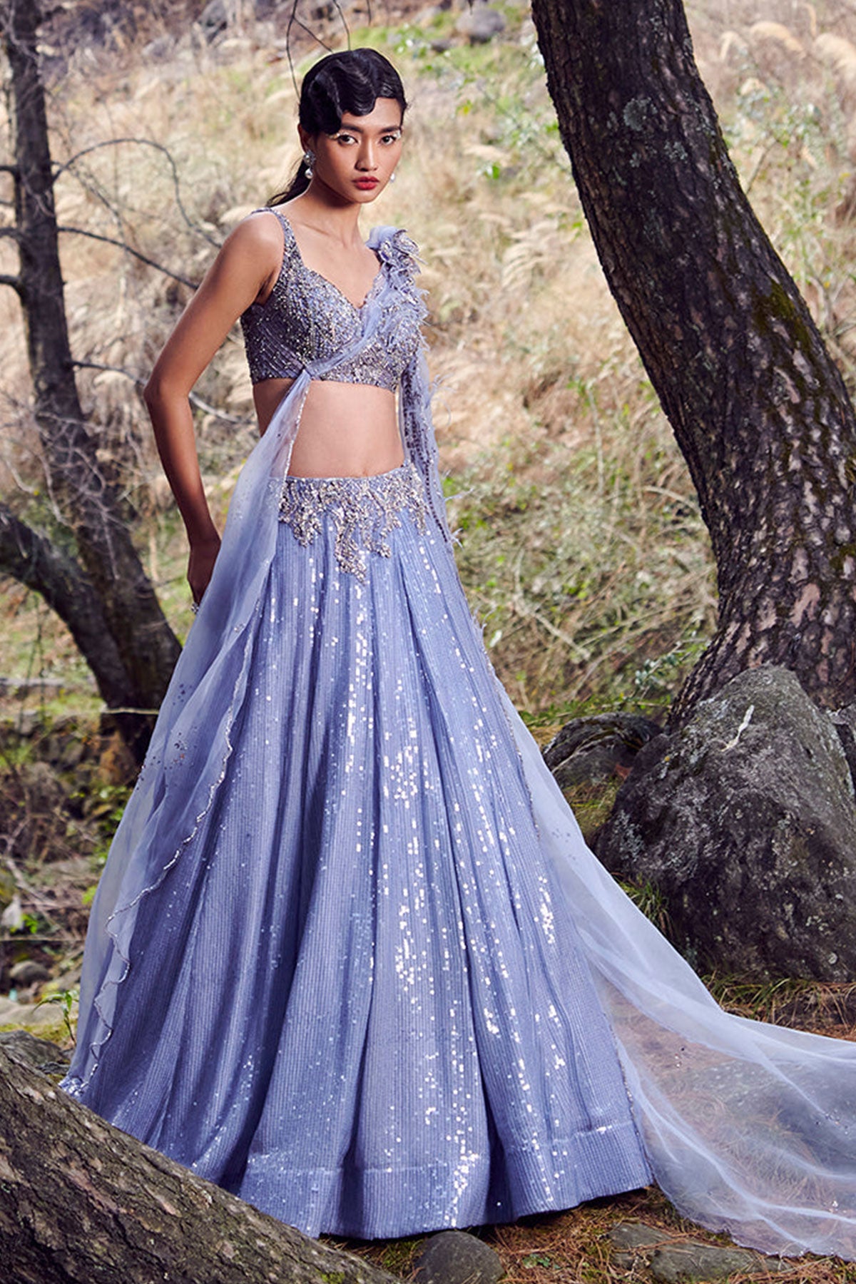 "Carmine" Chiffon Lehenga Set