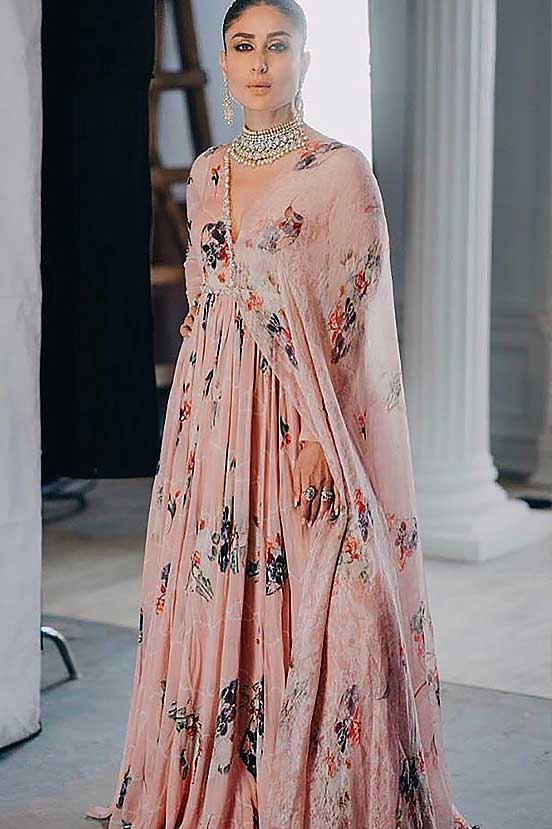 Kareena Kapoor in One Side Organza Printed Drape Anarkali