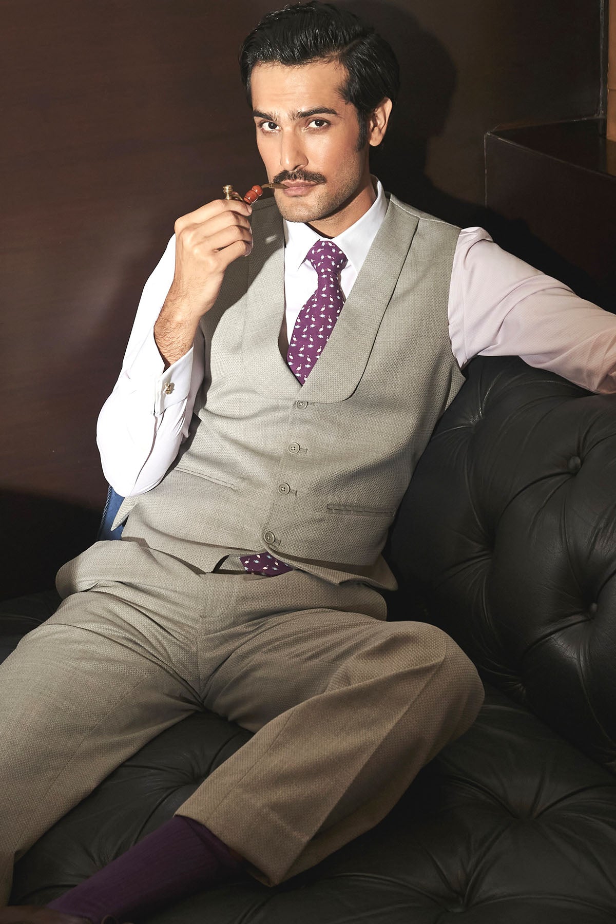 Tan Textured Shawl Lapel Waistcoat Set