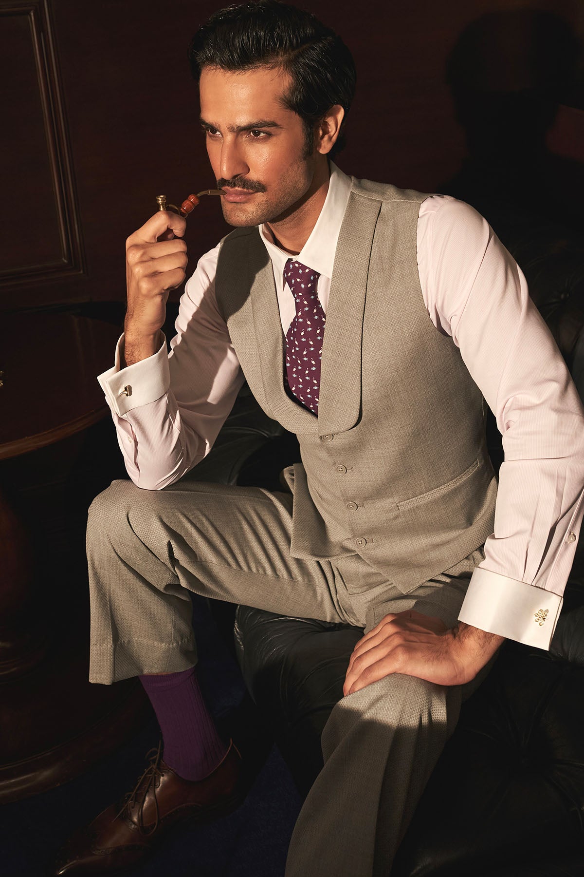 Tan Textured Shawl Lapel Waistcoat Set